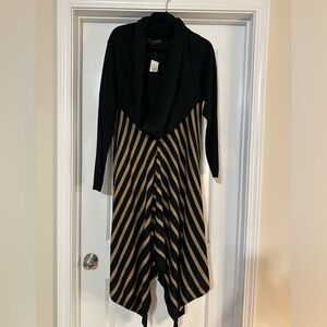 ASHLEY STEWART Black & Tan Striped Handkerchief Hem Sweaterdress Size 14/16 New